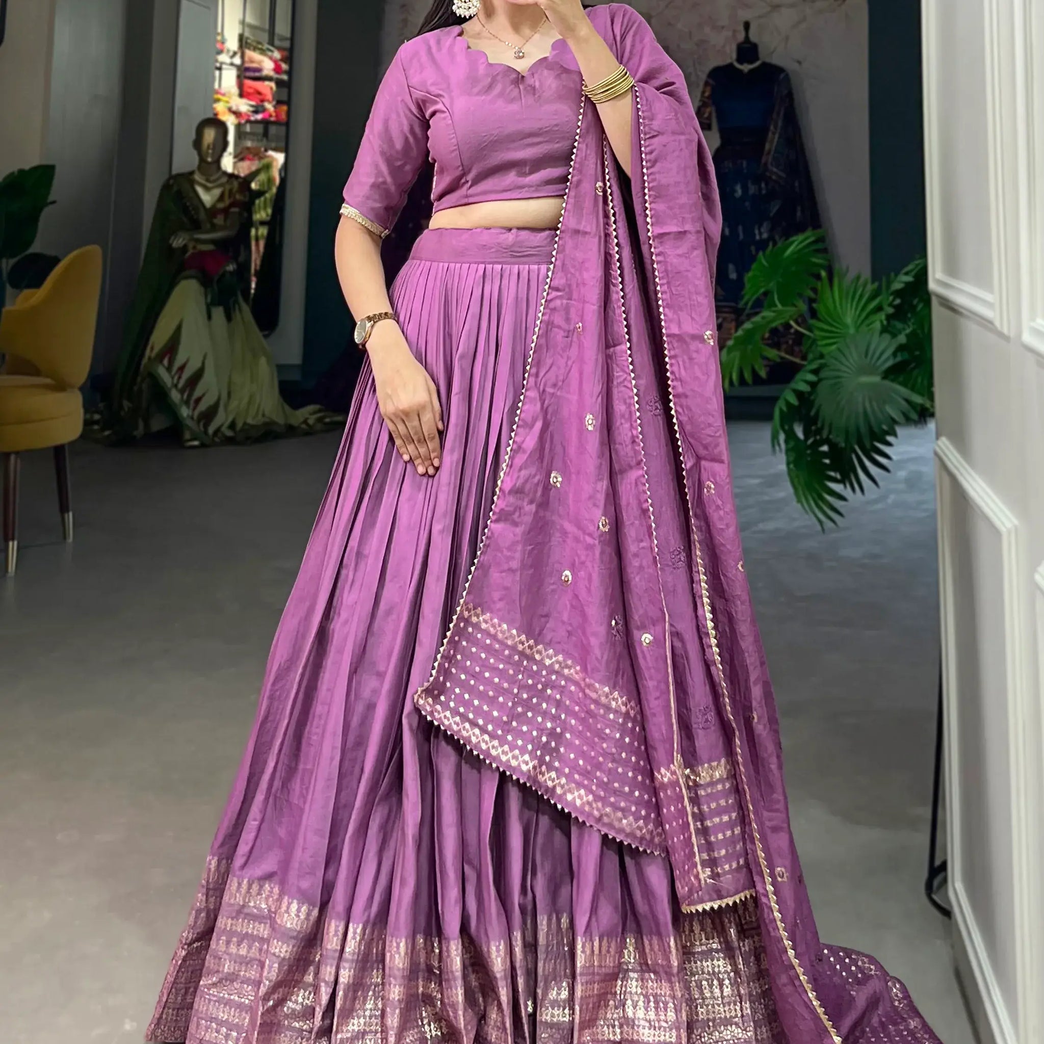 Fantastical Purple Zari Weaving Chanderi Navratri Wear Lehenga Choli - Zeel Clothing