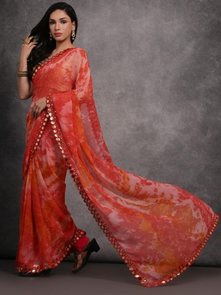 Fantastical Red Digital Printed Georgette Saree With Blouse