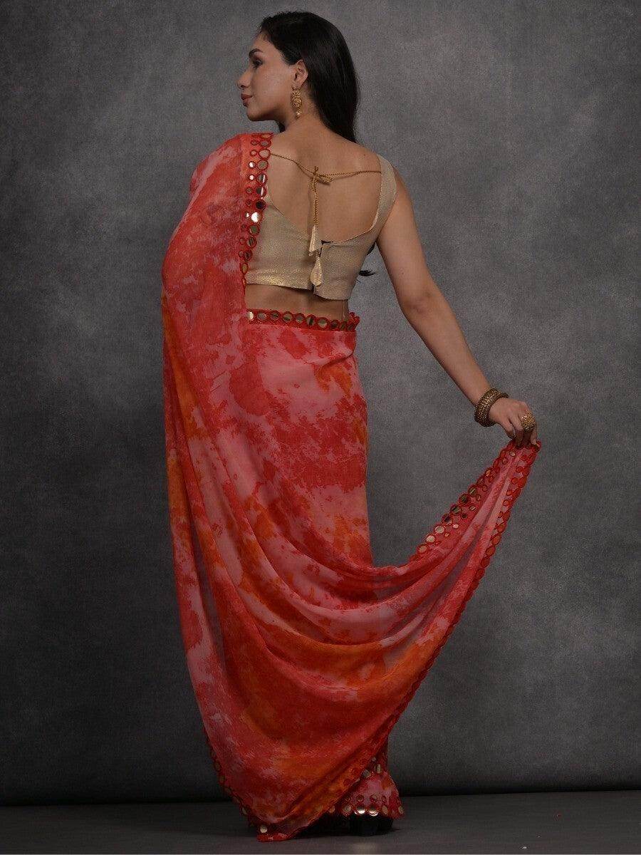 Fantastical Red Digital Printed Georgette Saree With Blouse - Zeel Clothing