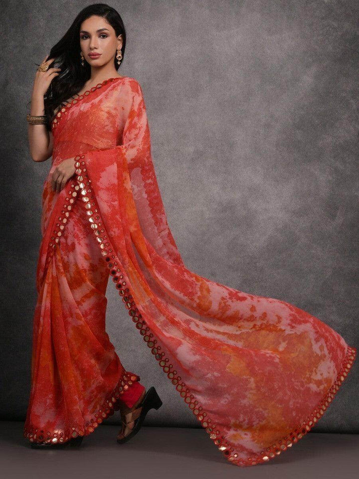 Fantastical Red Digital Printed Georgette Saree With Blouse - Zeel Clothing