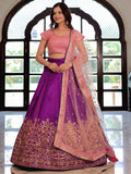 Fascinate Purple Zari Embroidery Mulberry Silk Lehenga Choli With Dupatta