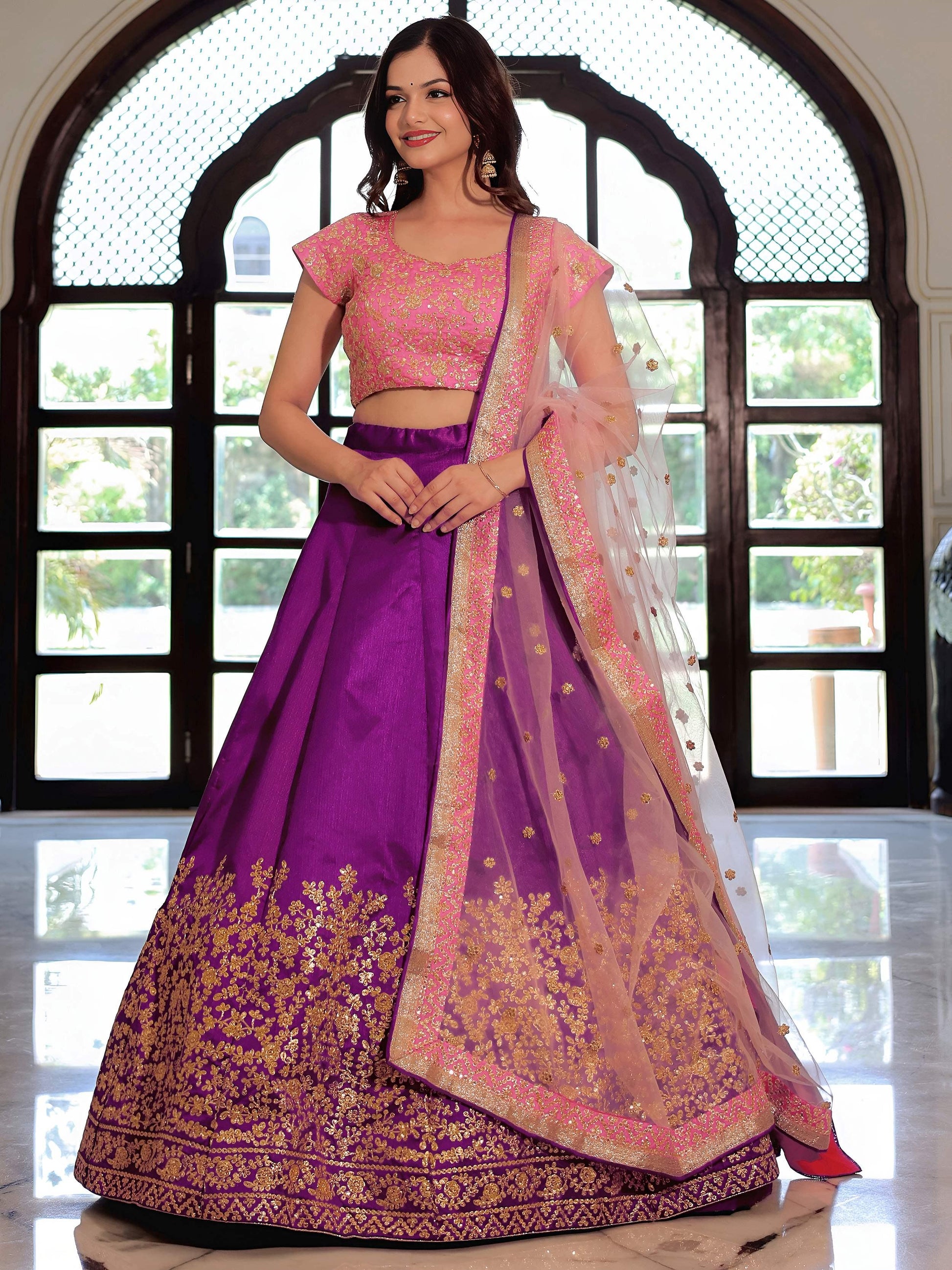 Fascinate Purple Zari Embroidery Mulberry Silk Lehenga Choli With Dupatta