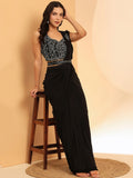 Fascinating Black Lycra Ready To Wear Saree With Mirror Work Blouse - Zeel Clothing
