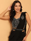 Fascinating Black Lycra Ready To Wear Saree With Mirror Work Blouse - Zeel Clothing