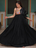 Fascinating Black Mirror Work Rayon Navratri Wear Gown - Zeel Clothing