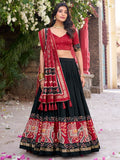 Fascinating Black Patola Printed Tussar Silk Lehenga Choli With Dupatta - Zeel Clothing