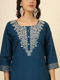Fascinating Blue Embroidered Silk Pant Suit With Dupatta - Zeel Clothing