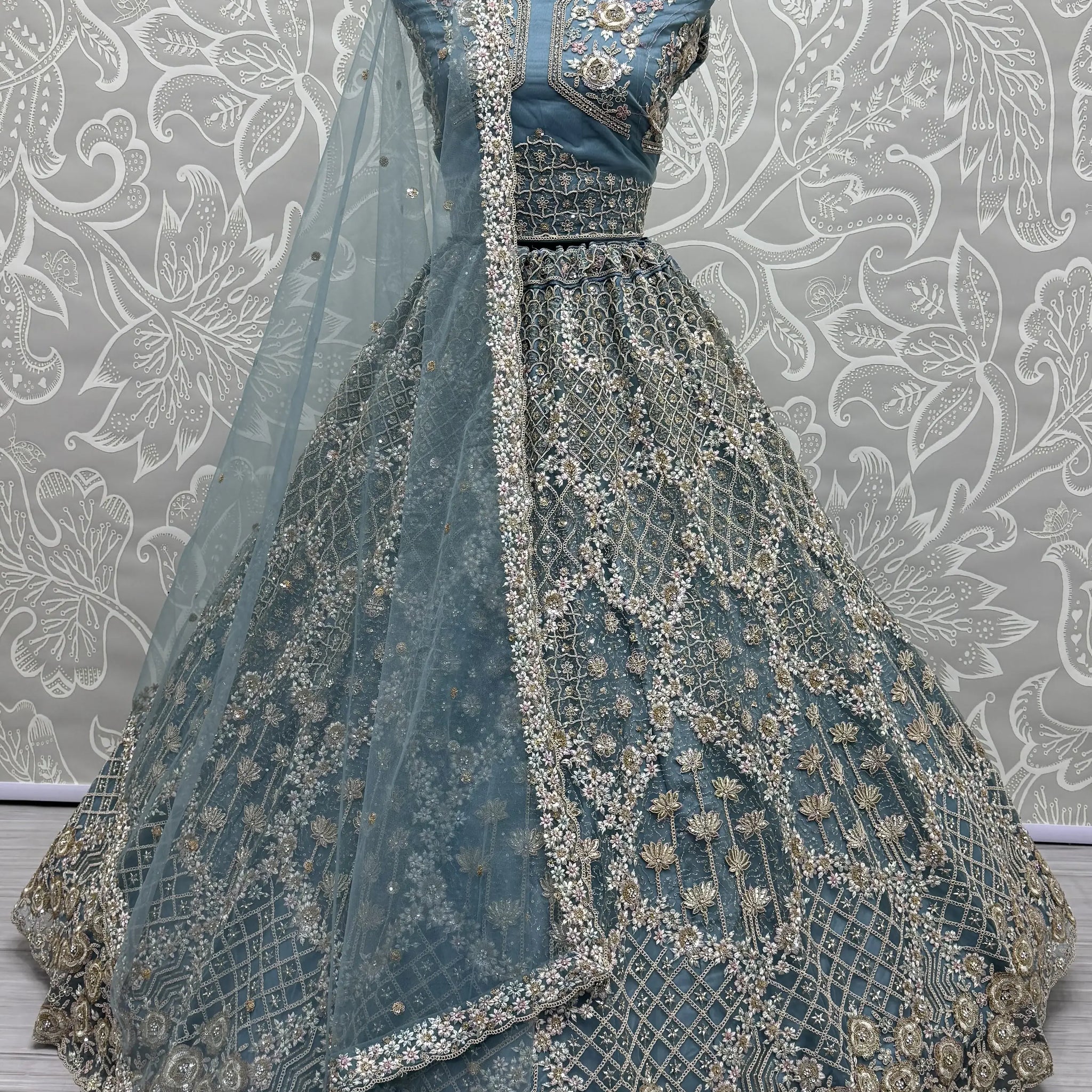 Fascinating Blue Thread Work Net Designer Lehenga Choli With Dupatta - Zeel Clothing