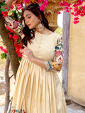 Fascinating Cream Digital Printed Silk Festive Wear Gown - Zeel Clothing