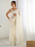 Fascinating Cream Sequins Georgette Event Wear Saree With Blouse - Zeel Clothing