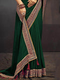 Fascinating Dark Green Heavy Border Silk Saree With Blouse - Zeel Clothing