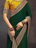 Fascinating Dark Green Heavy Border Silk Saree With Blouse - Zeel Clothing
