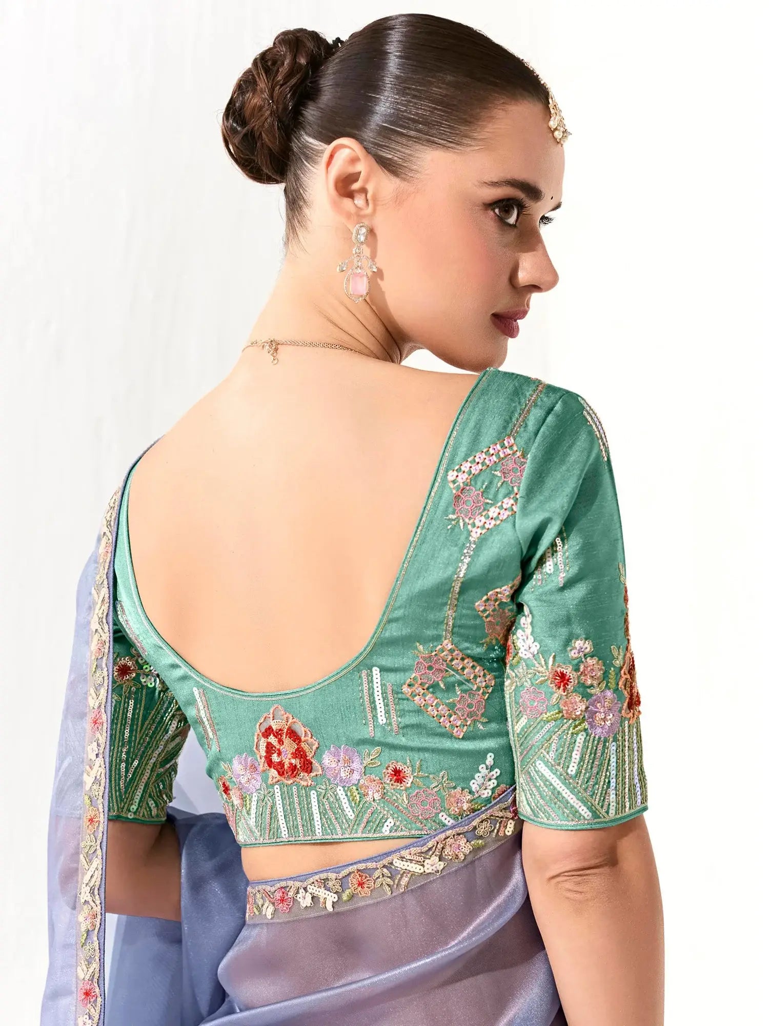 Fascinating Dusty Blue Border Work Tissue Silk Party Wear Saree - Zeel Clothing