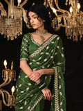 Fascinating Green Embroidered Tissue Silk Mehendi Wear Saree - Zeel Clothing