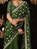 Fascinating Green Embroidered Tissue Silk Mehendi Wear Saree - Zeel Clothing