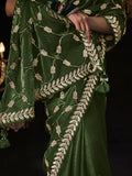 Fascinating Green Embroidered Tissue Silk Mehendi Wear Saree - Zeel Clothing