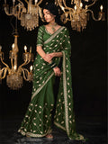 Fascinating Green Embroidered Tissue Silk Mehendi Wear Saree - Zeel Clothing