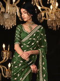 Fascinating Green Embroidered Tissue Silk Mehendi Wear Saree - Zeel Clothing