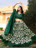 Fascinating Green Floral Printed Tussar Silk Lehenga Choli With Dupatta - Zeel Clothing