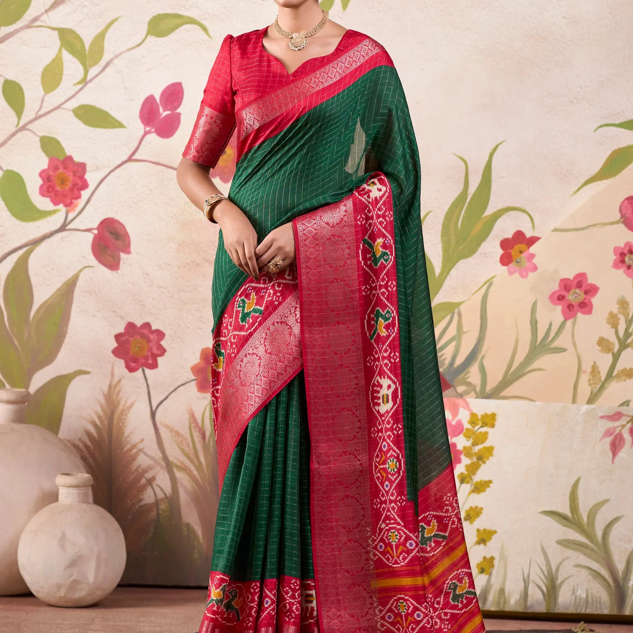 Fascinating Green Patola Printed Tussar Silk Festival Wear Saree - Zeel Clothing