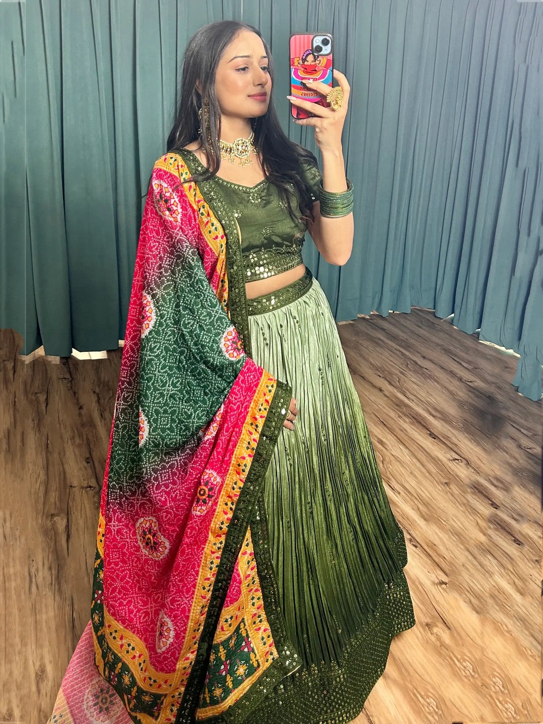 Fascinating Green Sequins Chinon Sangeet Wear Lehenga Choli - Zeel Clothing