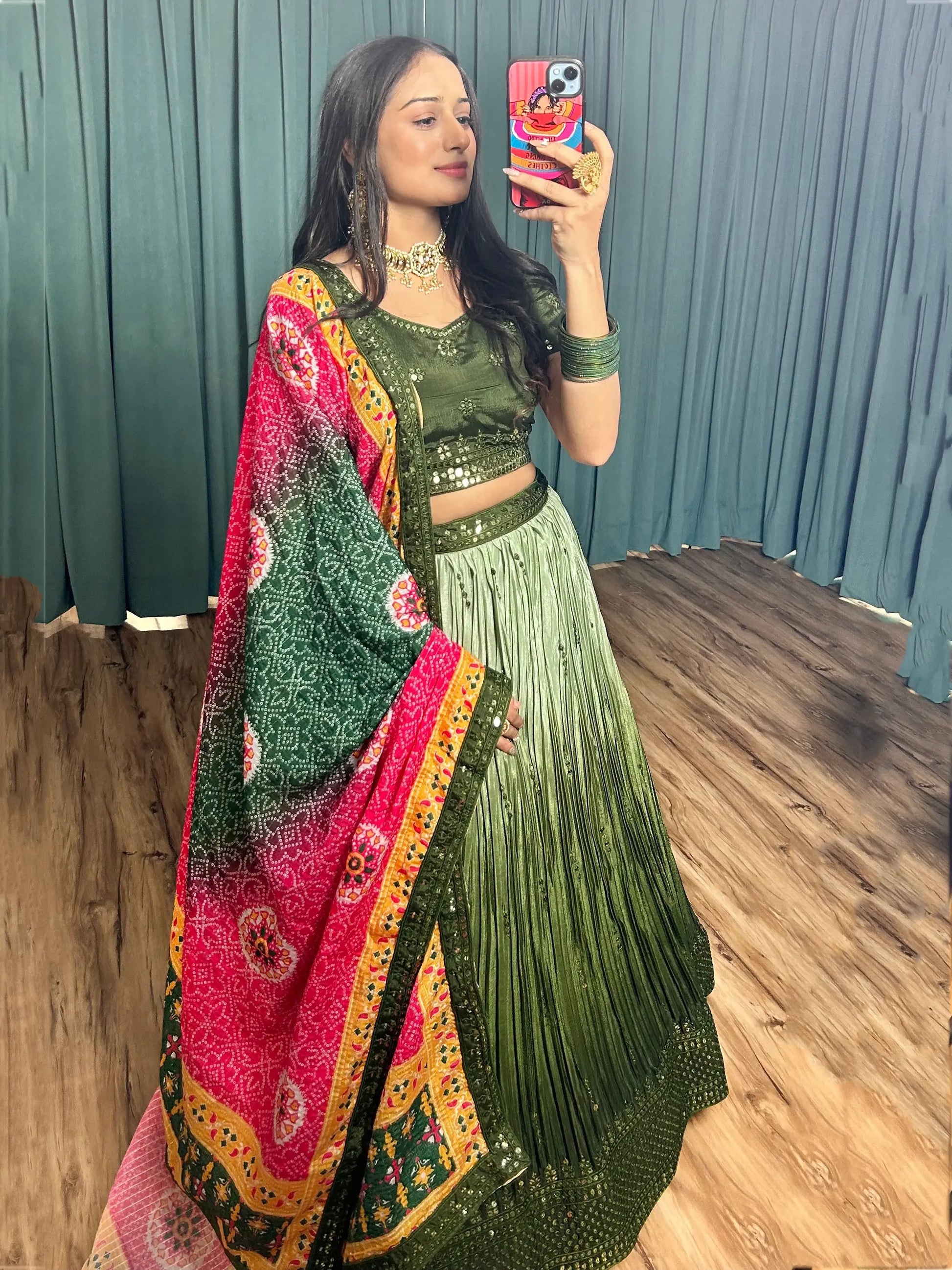 Fascinating Green Sequins Chinon Sangeet Wear Lehenga Choli - Zeel Clothing