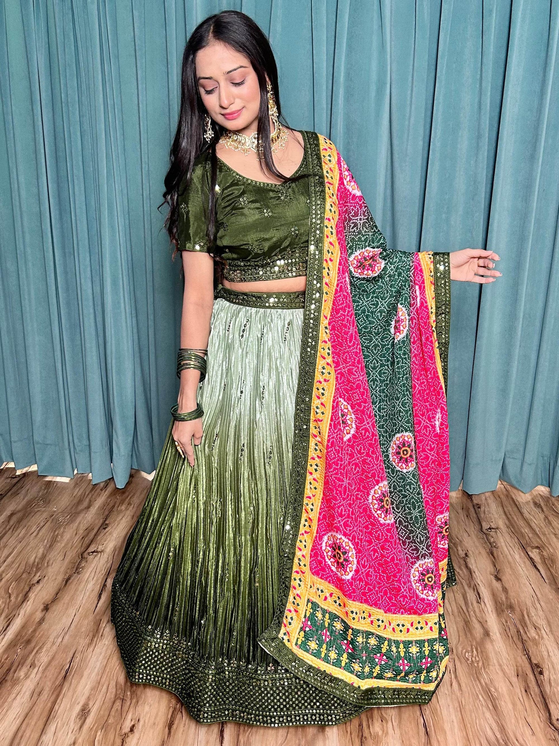 Fascinating Green Sequins Chinon Sangeet Wear Lehenga Choli - Zeel Clothing