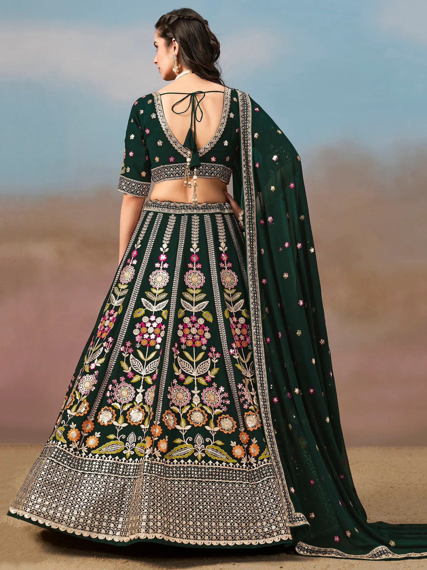 Fascinating Green Sequins Georgette Mehendi Wear Lehenga Choli - Zeel Clothing