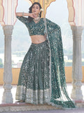 Fascinating Green Sequins Jacquard Wedding Wear Lehenga Choli - Zeel Clothing