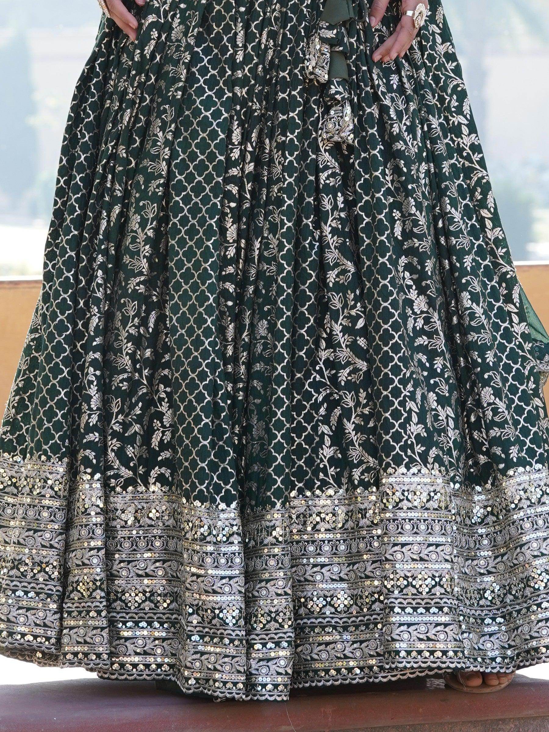 Fascinating Green Sequins Jacquard Wedding Wear Lehenga Choli - Zeel Clothing