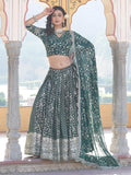 Fascinating Green Sequins Jacquard Wedding Wear Lehenga Choli - Zeel Clothing