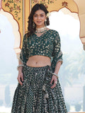 Fascinating Green Sequins Jacquard Wedding Wear Lehenga Choli - Zeel Clothing