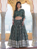Fascinating Green Sequins Jacquard Wedding Wear Lehenga Choli - Zeel Clothing