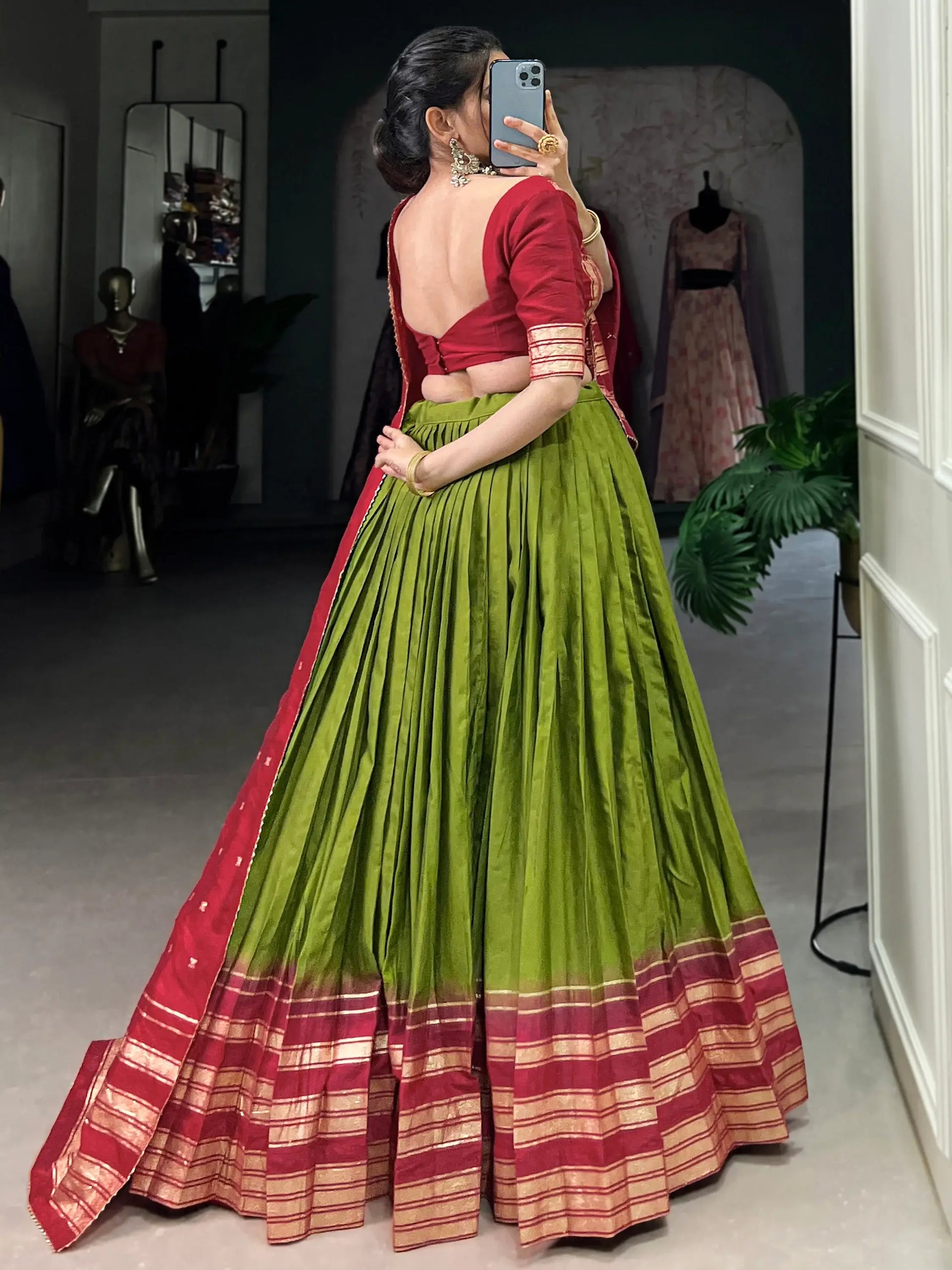 Fascinating Green Zari Weaving Chanderi Lehenga Choli With Dupatta - Zeel Clothing