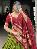Fascinating Green Zari Weaving Chanderi Lehenga Choli With Dupatta - Zeel Clothing