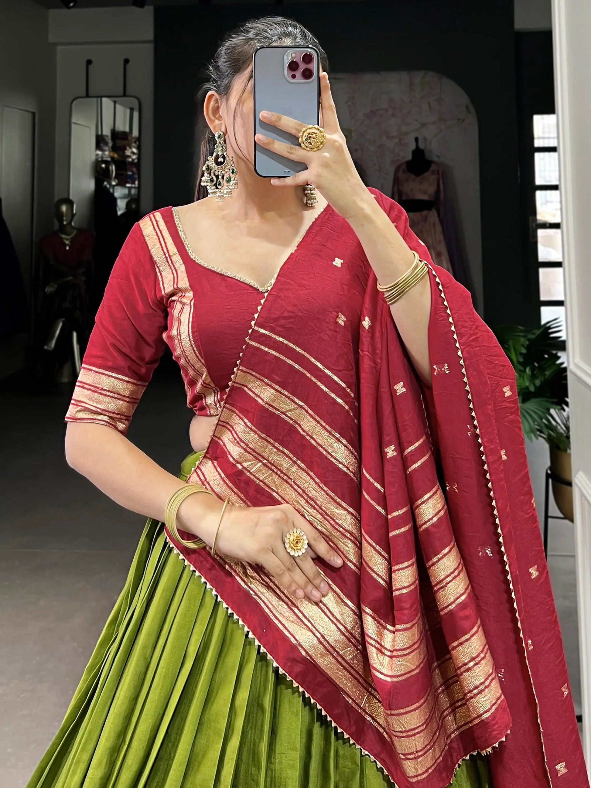 Fascinating Green Zari Weaving Chanderi Lehenga Choli With Dupatta - Zeel Clothing