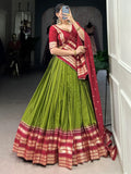Fascinating Green Zari Weaving Chanderi Lehenga Choli With Dupatta - Zeel Clothing