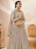 Fascinating Grey Sequins Georgette Reception Wear Lehenga Choli - Zeel Clothing