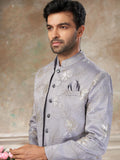 Fascinating Grey Sequins Imported Sangeet Wear Jothpuri Set For Men