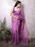 Fascinating Lavender Floral Print Organza Saree With Blouse - Zeel Clothing