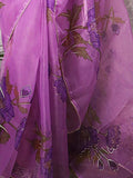 Fascinating Lavender Floral Print Organza Saree With Blouse - Zeel Clothing