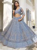 Fascinating Light Blue Thread Work Net Designer Lehenga Choli - Zeel Clothing