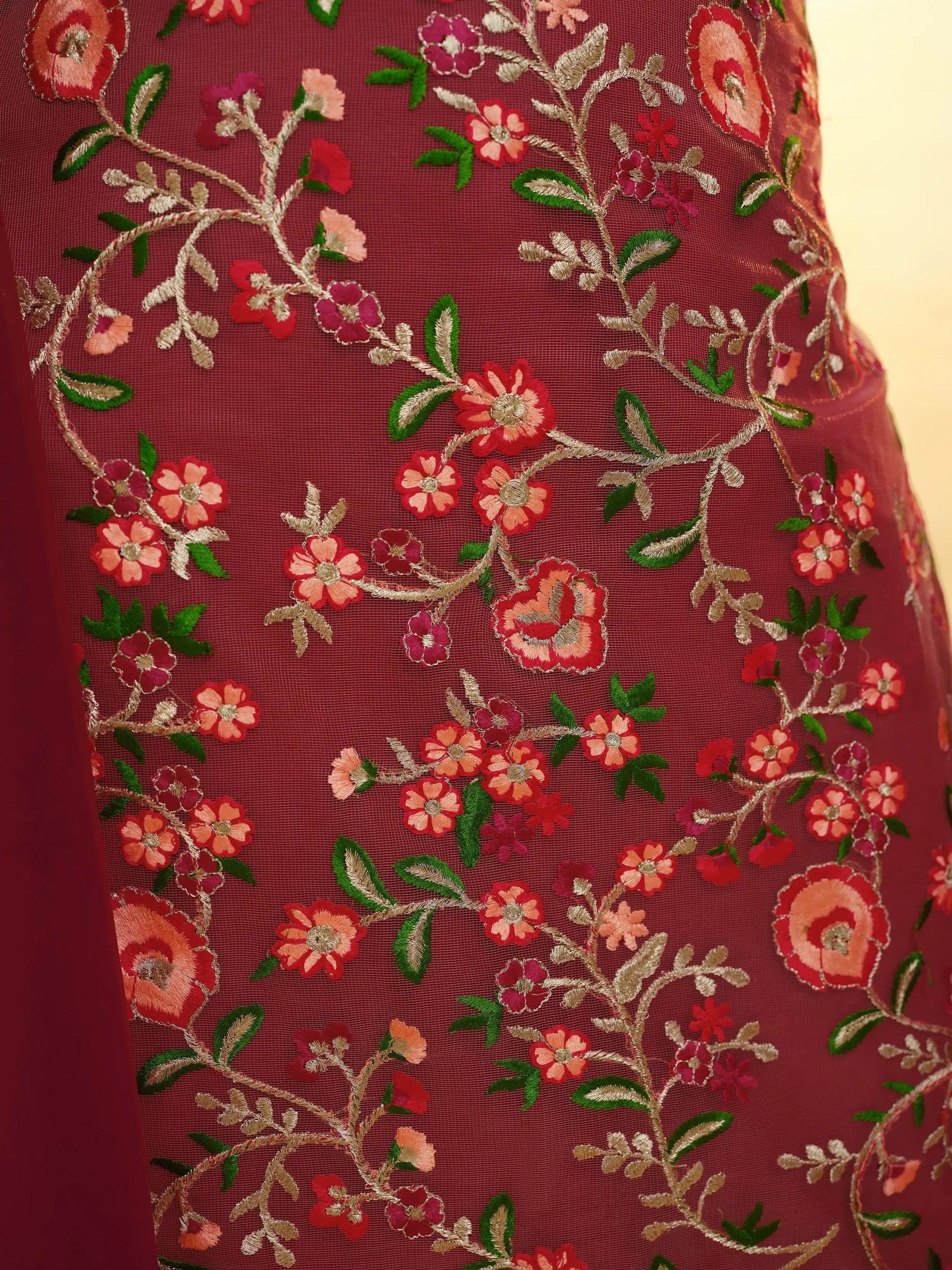 Fascinating Maroon Embroidered Net Festival Wear Sharara Suit - Zeel Clothing