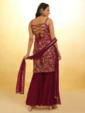 Fascinating Maroon Embroidered Net Festival Wear Sharara Suit - Zeel Clothing