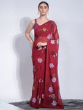 Fascinating Maroon Sequins Georgette Party Wear Saree With Blouse - Zeel Clothing
