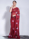Fascinating Maroon Sequins Georgette Party Wear Saree With Blouse - Zeel Clothing