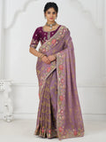 Fascinating Mauve Beads Work Dola Silk Engagement Wear Saree - Zeel Clothing