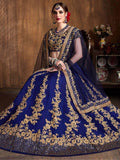 Fascinating Navy Blue Embroidered Raw Silk Lehenga Choli - Zeel Clothing
