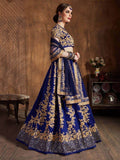 Fascinating Navy Blue Embroidered Raw Silk Lehenga Choli - Zeel Clothing