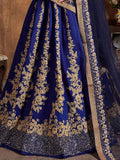 Fascinating Navy Blue Embroidered Raw Silk Lehenga Choli - Zeel Clothing